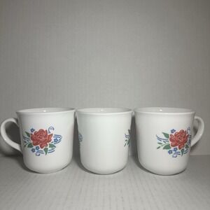 Vintage Corning Ware USA Red Rose Cottage Core Mug Corelle Corning Set Of 3 Mugs